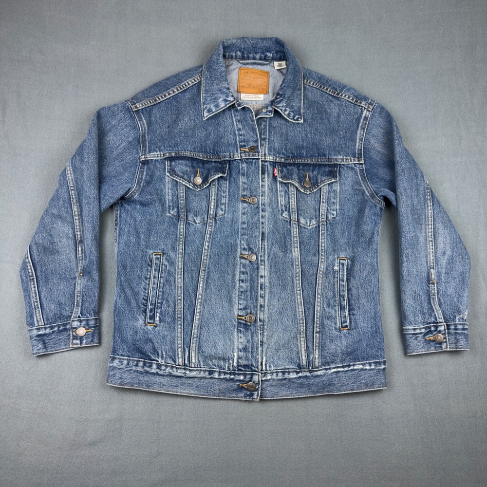 Levis Premium Denim Trucker Jacket Mens Small Distressed Blue 52304-0003